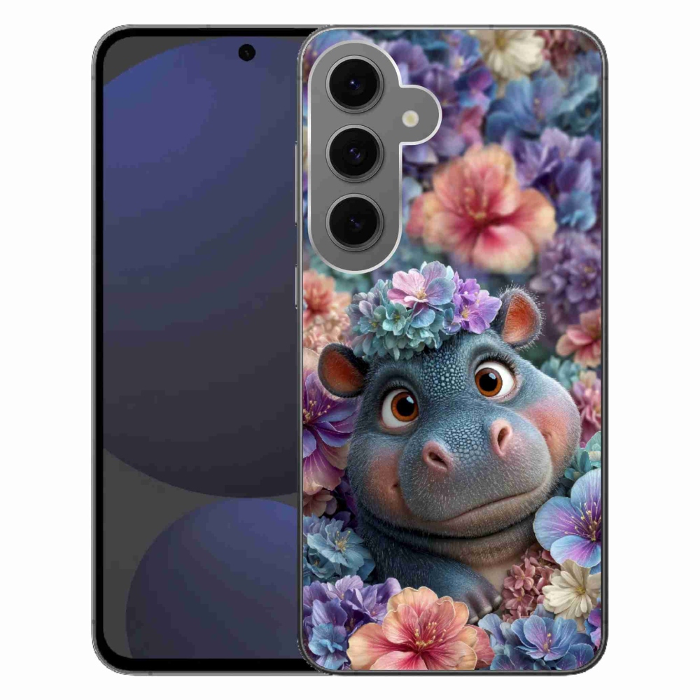 Zselés borító mmCase Samsung Galaxy S24FE készülékhez - víziló virágokban