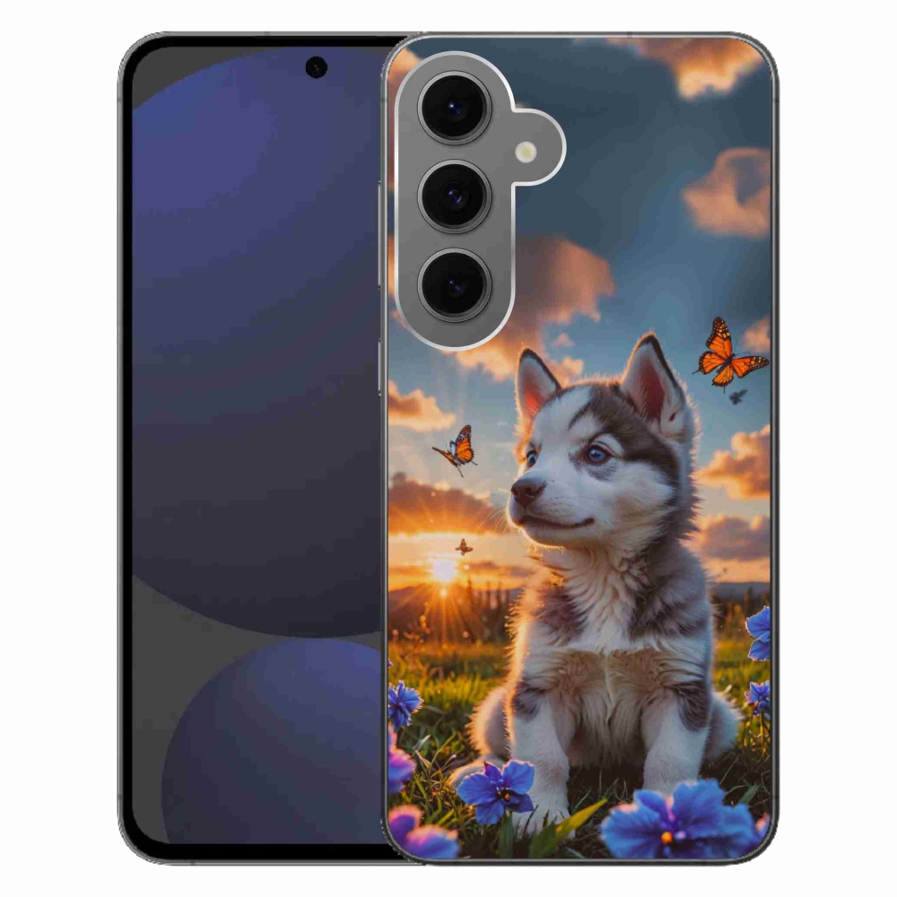 Gél borítás mmCase Samsung Galaxy S24FE készülékhez - husky a naplementében