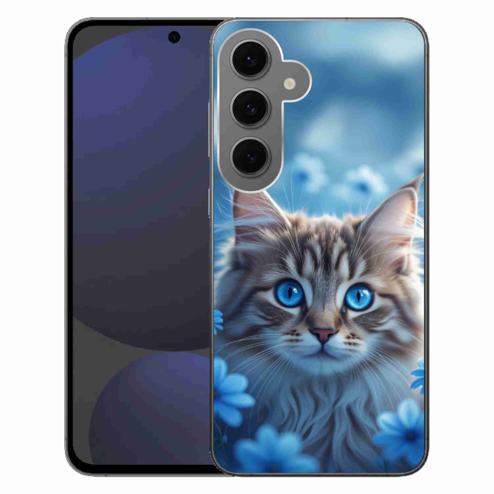 Gél védőhuzat mmCase Samsung Galaxy S24FE készülékhez - kék virágos kiscica
