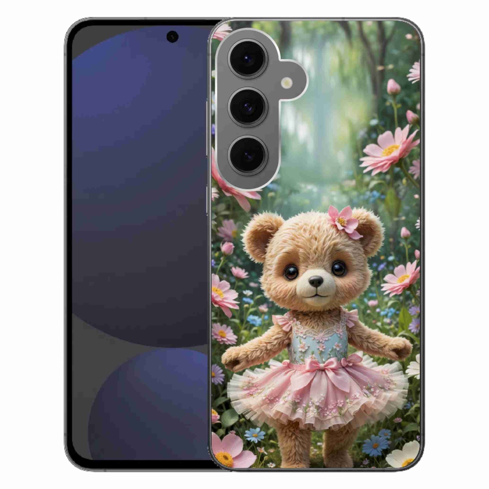 Gél borítás mmCase Samsung Galaxy S24FE készülékhez - aranyos mackó virágokban