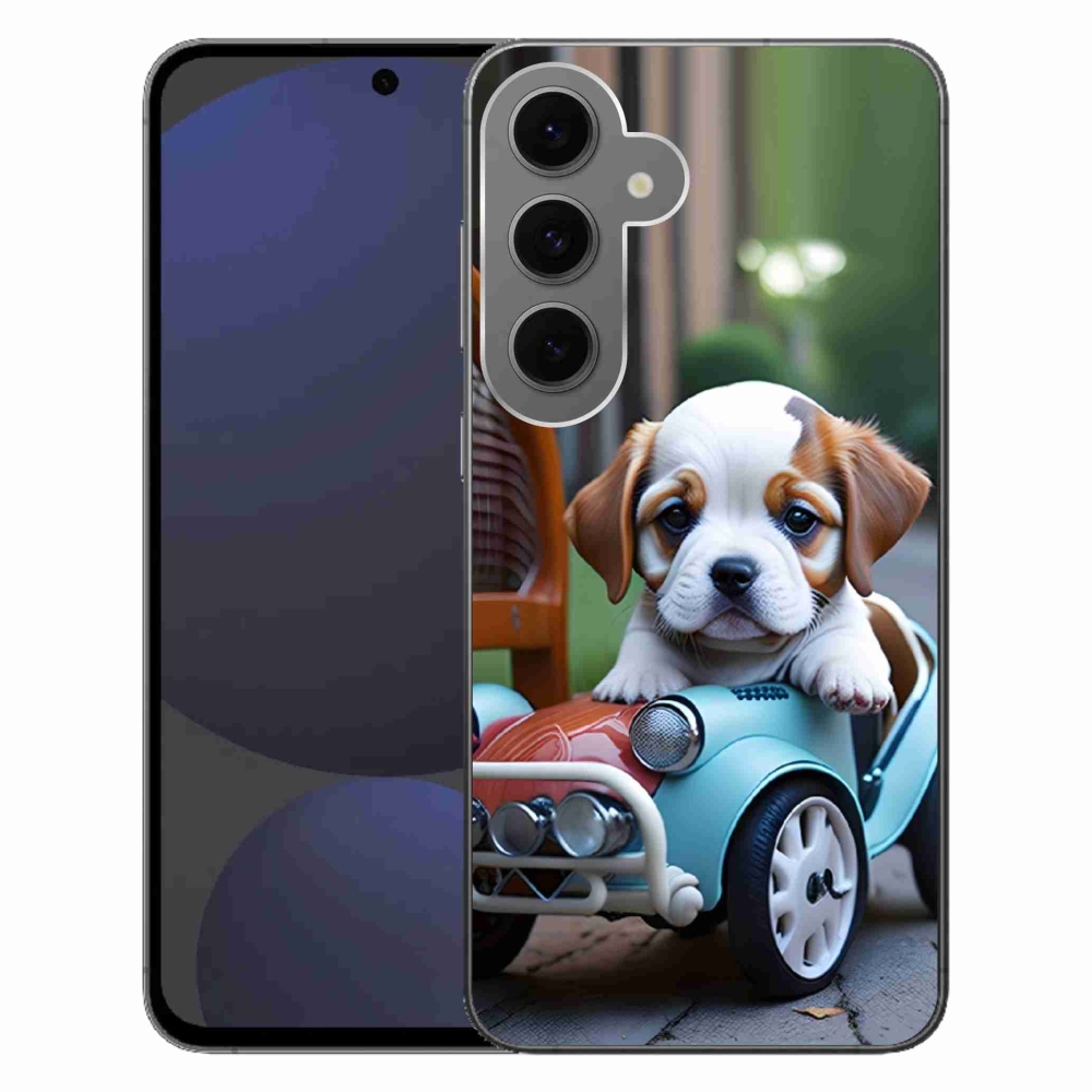 Gél borítás mmCase Samsung Galaxy S24FE - kiskutya egy retro autóban