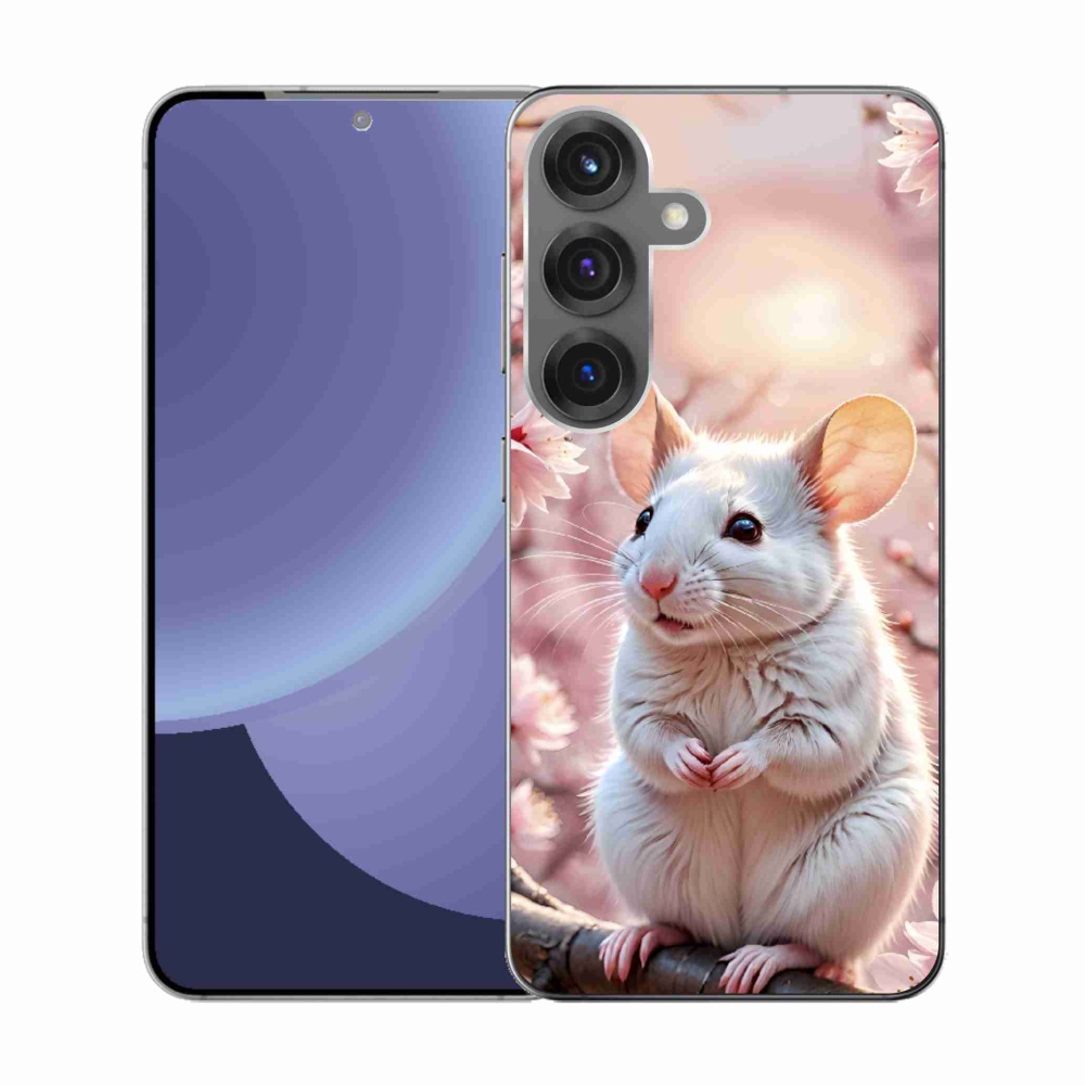 Zselés borítás mmCase Samsung Galaxy S25 készülékhez - fehér egér az ágon