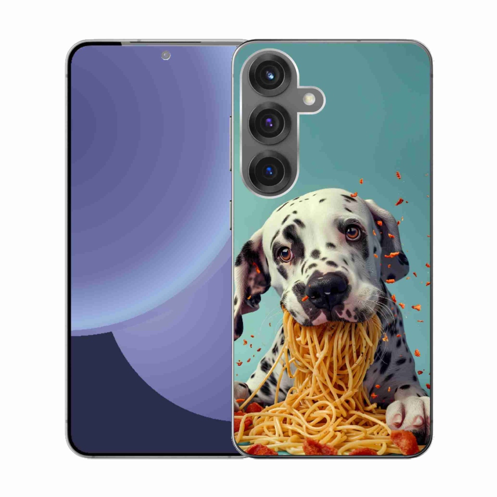 Zselés borítás mmCase Samsung Galaxy S25 készülékhez - Dalmata és spagetti