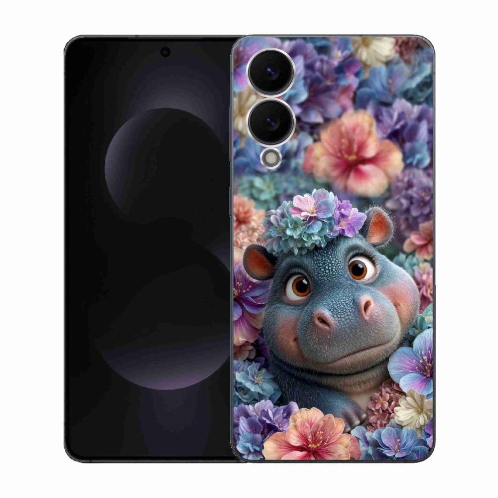 Zselés borítás mmCase Samsung Galaxy S25 Edge készülékhez - víziló virágokban