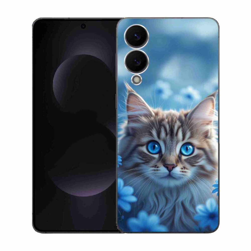 Gél védőhuzat mmCase Samsung Galaxy S25 Edge készülékhez - cica kék virágokkal