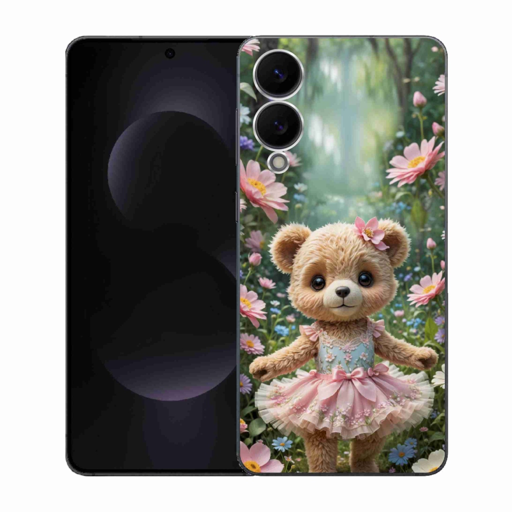 Gél borítás mmCase Samsung Galaxy S25 Edge készülékhez - aranyos mackó virágokkal