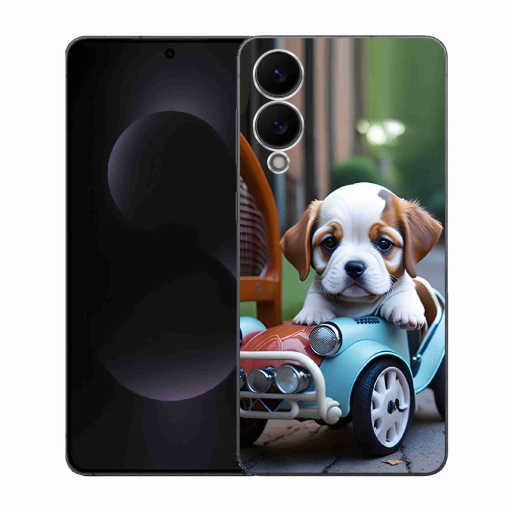 Gél borító mmCase Samsung Galaxy S25 Edge készülékhez - kiskutya egy retro autóban