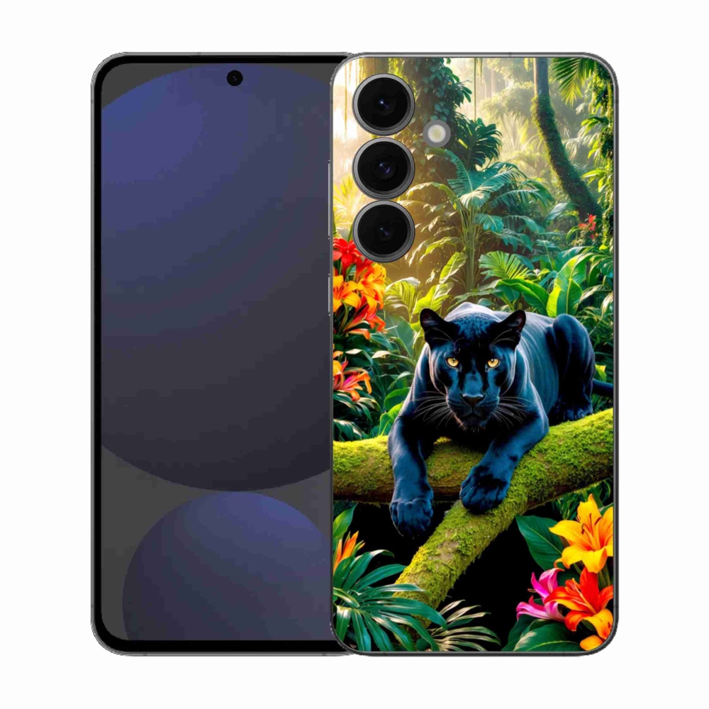 Zselés borítás mmCase Samsung Galaxy S25 FE - fekete párduc a dzsungelben