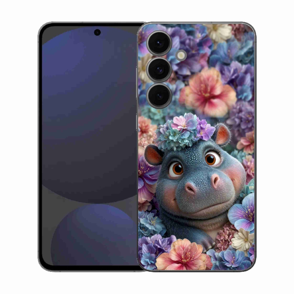 Zselés borítás mmCase Samsung Galaxy S25 FE - víziló virágokkal