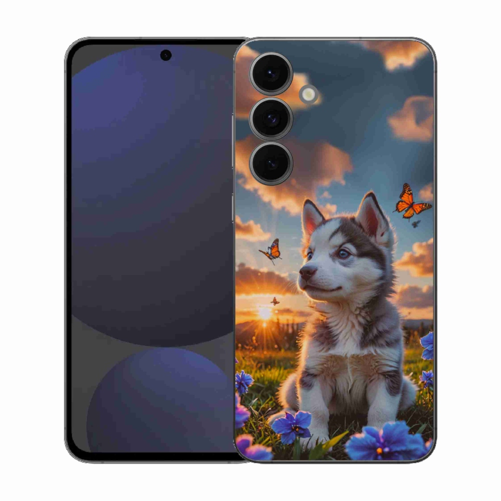 Gél borítás mmCase Samsung Galaxy S25 FE készülékhez - husky a naplementében