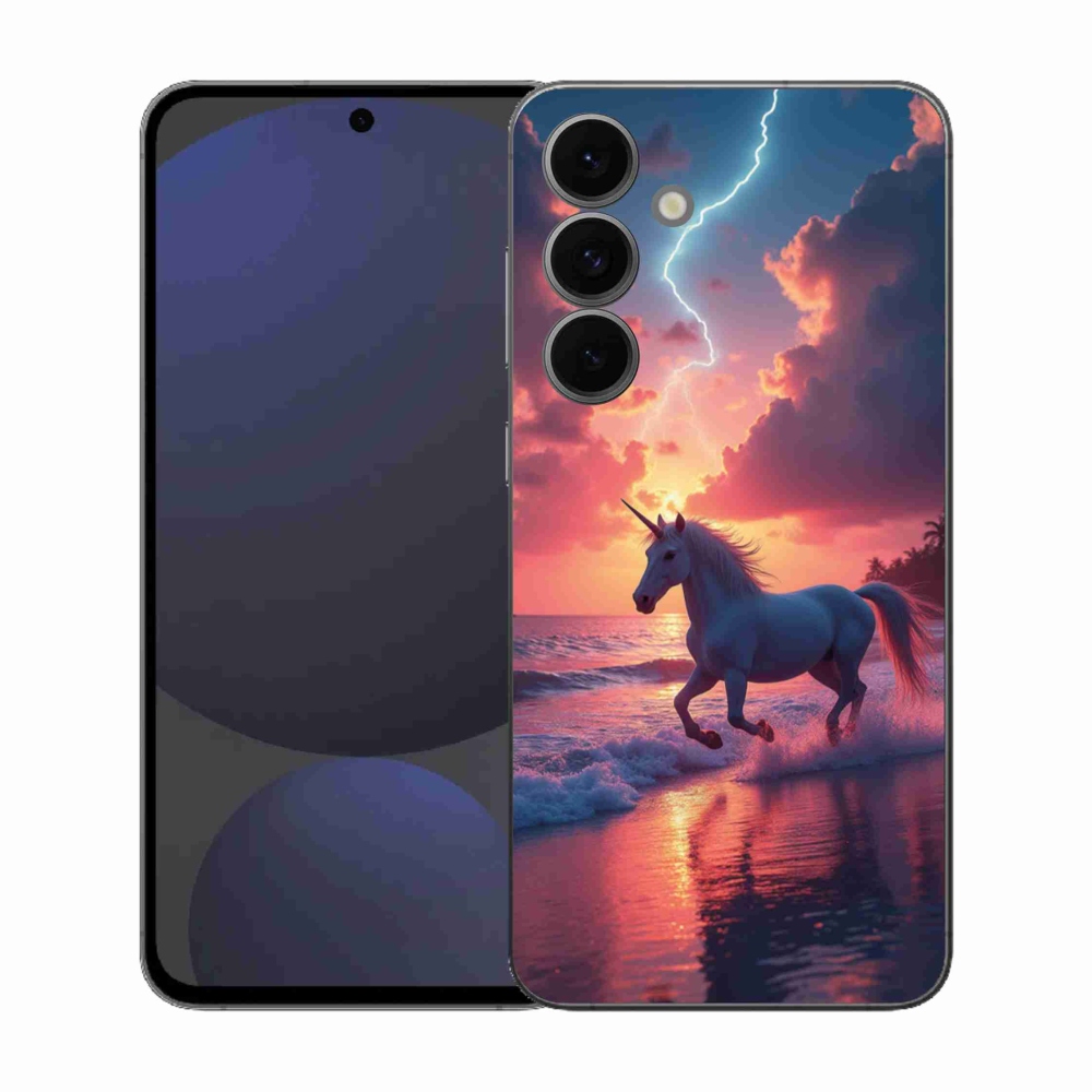 Zselés borítás mmCase Samsung Galaxy S25 FE készülékhez - egyszarvú a tengerparton