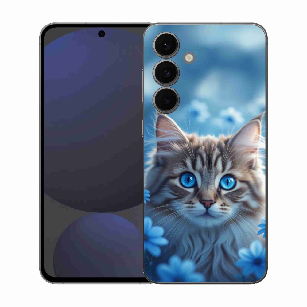 Gél védőhuzat mmCase Samsung Galaxy S25 FE készülékhez - kék virágos kiscica