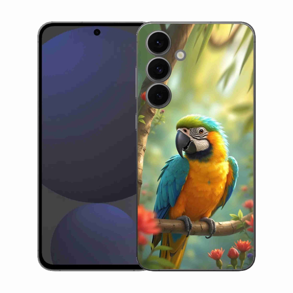 Zselés borítás mmCase Samsung Galaxy S25 FE - papagáj ara kék és sárga