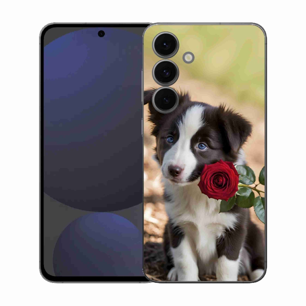 Gél borítás mmCase Samsung Galaxy S25 FE készülékhez - aranyos border collie rózsával