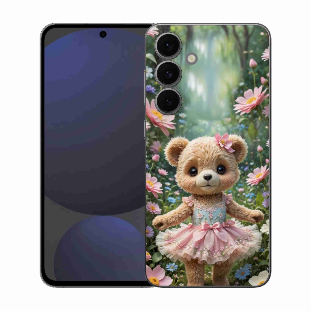 Gél borítás mmCase Samsung Galaxy S25 FE készülékhez - aranyos mackó virágokkal