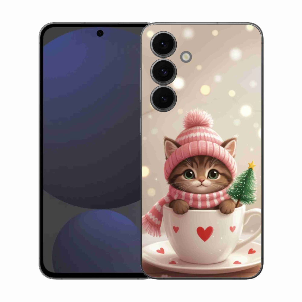 Gél borítás mmCase Samsung Galaxy S25 FE készülékhez - Karácsonyi cica a csészében