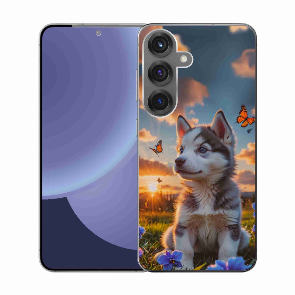 Gél borítás mmCase Samsung Galaxy S25 készülékhez - husky a naplementében