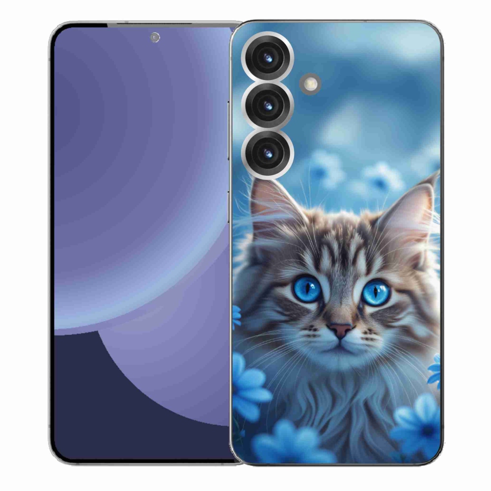 Gél védőhuzat mmCase Samsung Galaxy S25+ készülékhez - kék virágos kiscica