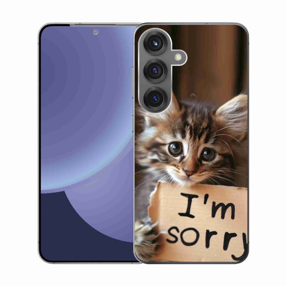 Gél borítás mmCase Samsung Galaxy S25 készülékhez - macska bocsánatkérése