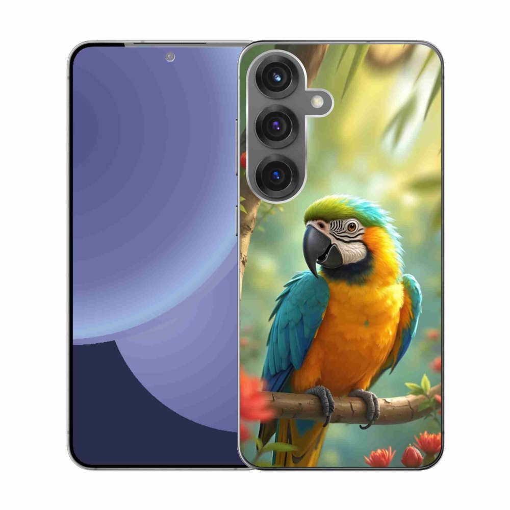 Zselés borítás mmCase Samsung Galaxy S25 készülékhez - papagáj ara kék és sárga