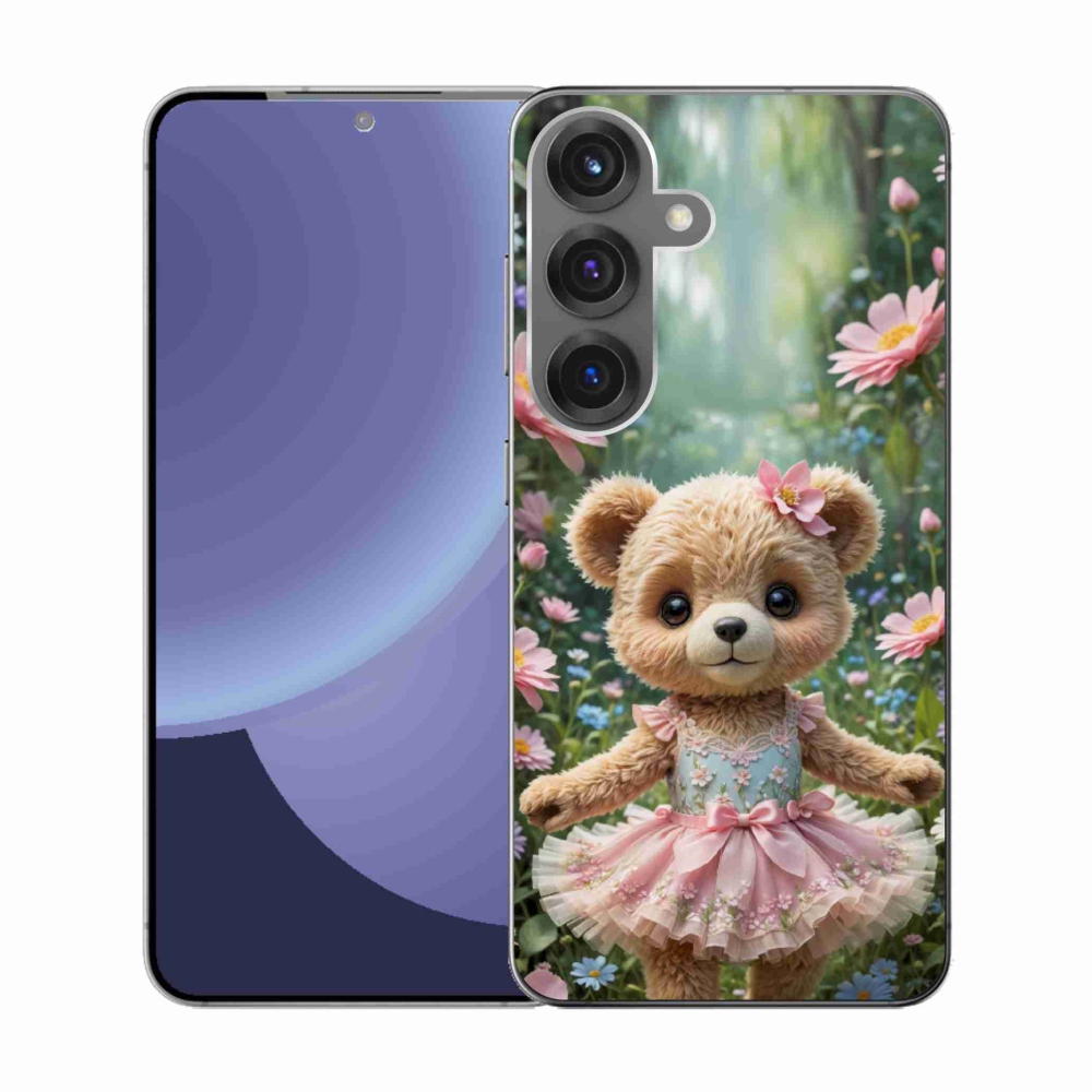 Gél borítás mmCase Samsung Galaxy S25 készülékhez - aranyos mackó virágokkal