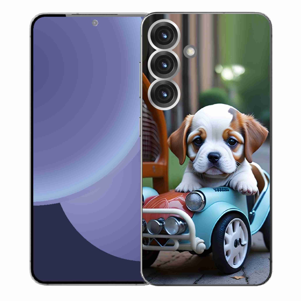 Gél borítás mmCase Samsung Galaxy S25+ - kiskutya retro autóban