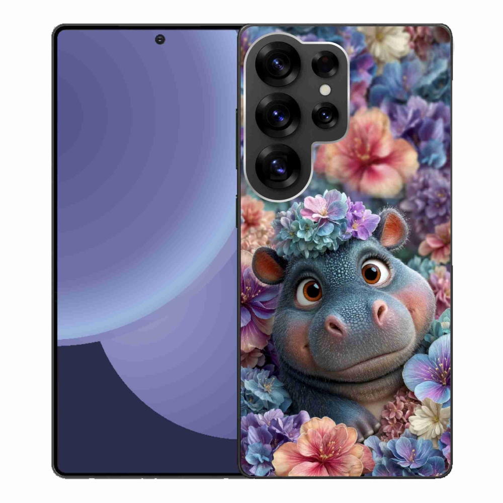 Zselés borítás mmCase Samsung Galaxy S25 Ultra készülékhez - víziló virágokban