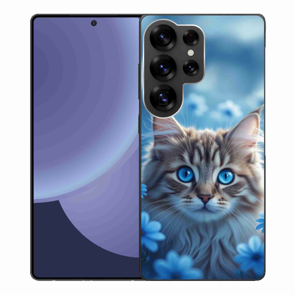 Gél védőhuzat mmCase Samsung Galaxy S25 Ultra készülékhez - kék virágos kiscica