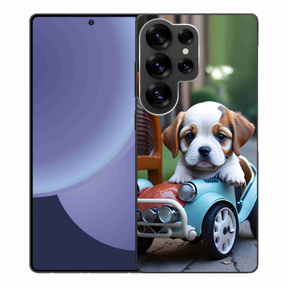 Gél borítás mmCase Samsung Galaxy S25 Ultra - kiskutya egy retro autóban