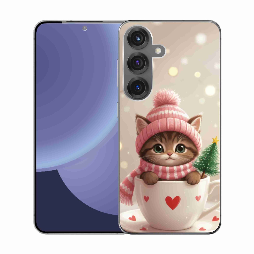 Gél borítás mmCase Samsung Galaxy S25 készülékhez - Karácsonyi cica a csészében