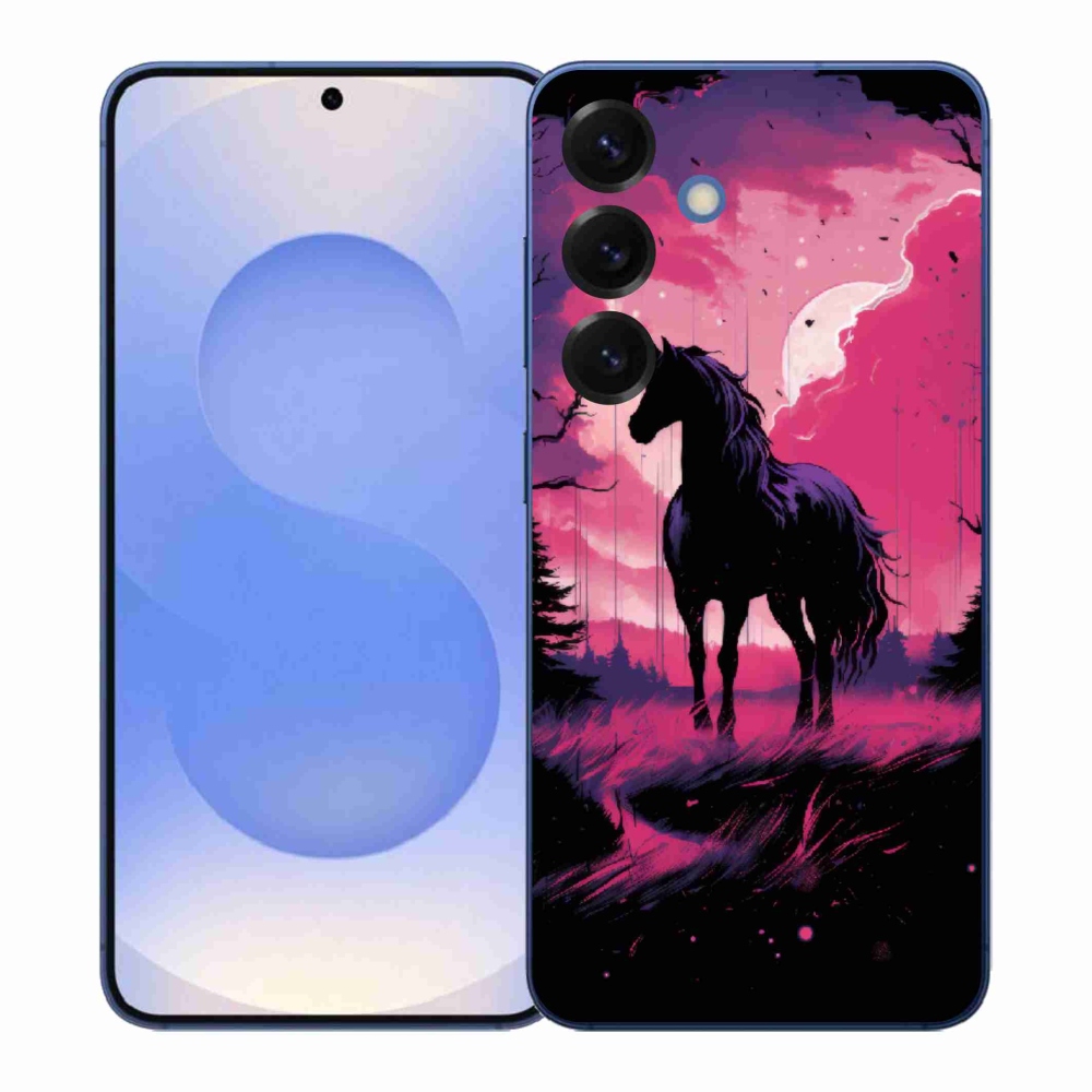 Zselés borítás mmCase Samsung Galaxy S26+ - fekete rajzfilm ló 1