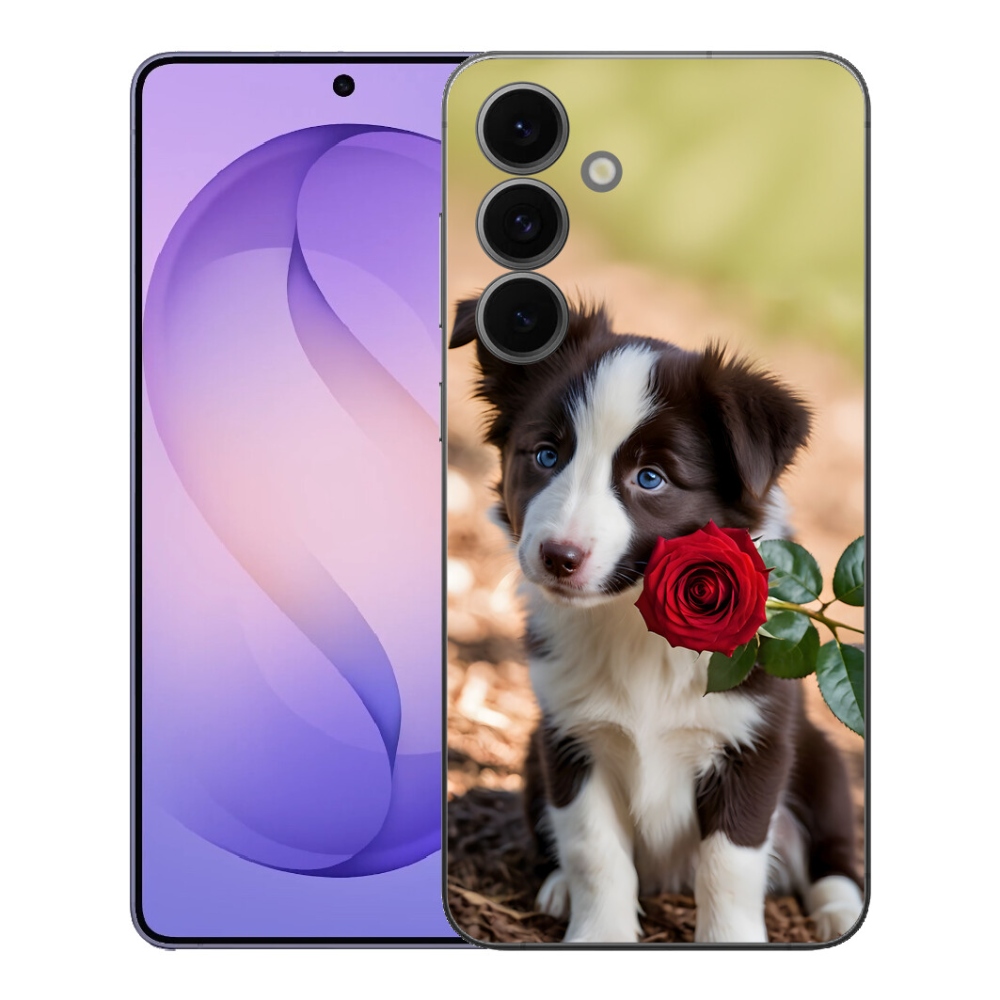 mmCase gél tok a Samsung Galaxy S26 FE-hez – aranyos border collie rózsával