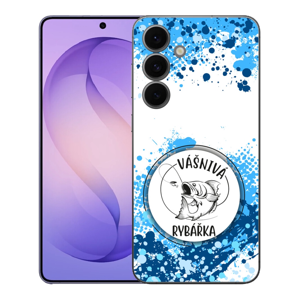 mmCase gél tok a Samsung Galaxy S26 FE-hez – szenvedélyes horgász, fehér háttérrel