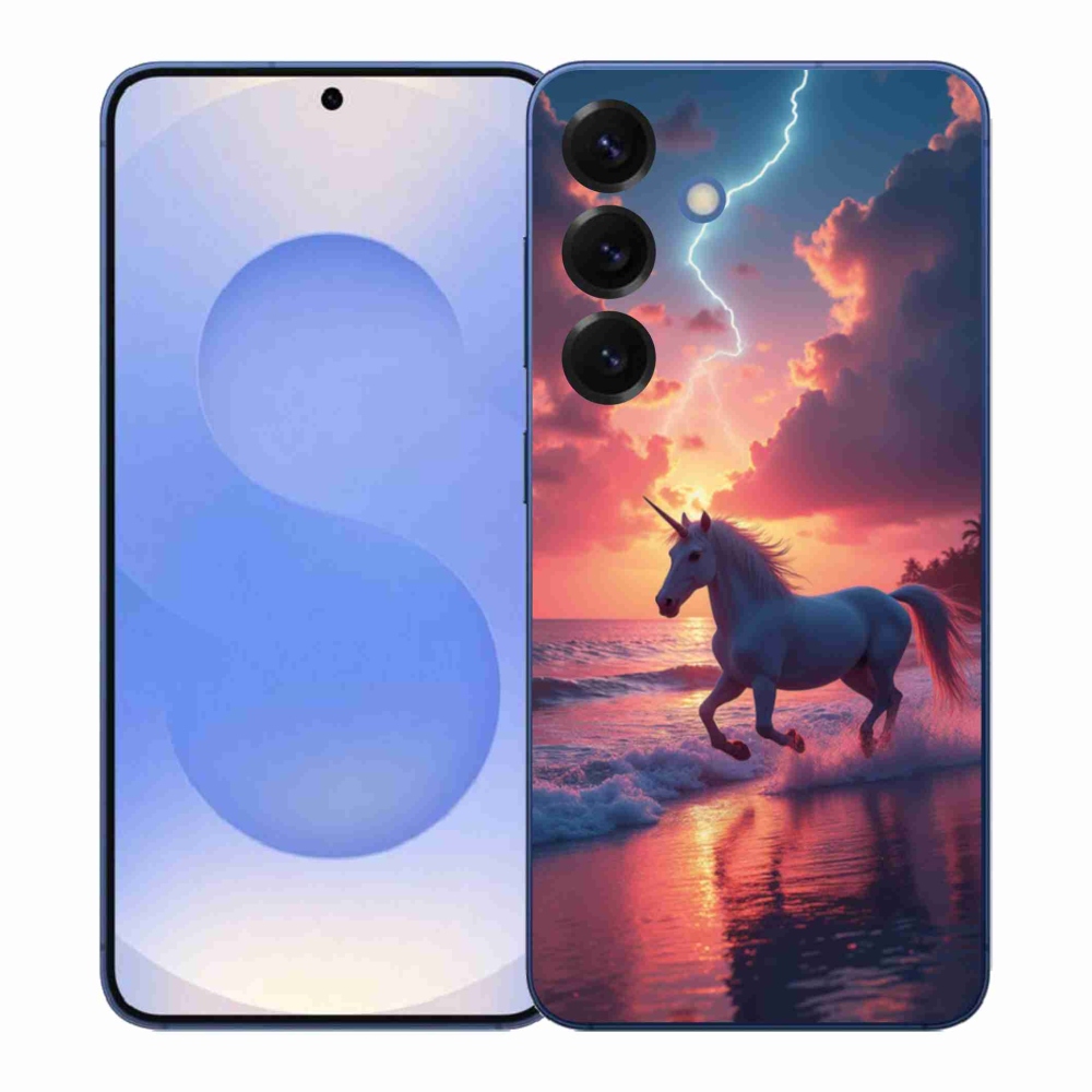 Zselés borítás mmCase Samsung Galaxy S26+ készülékhez - egyszarvú a tengerparton