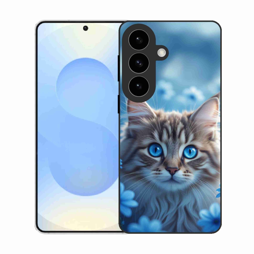 Gél borítás mmCase Samsung Galaxy S26 készülékhez - cica kék virágokkal