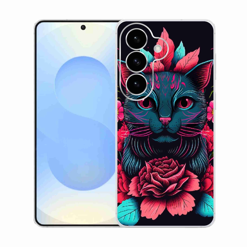 Gél borító mmCase Samsung Galaxy S26 készülékhez - virágok és macska