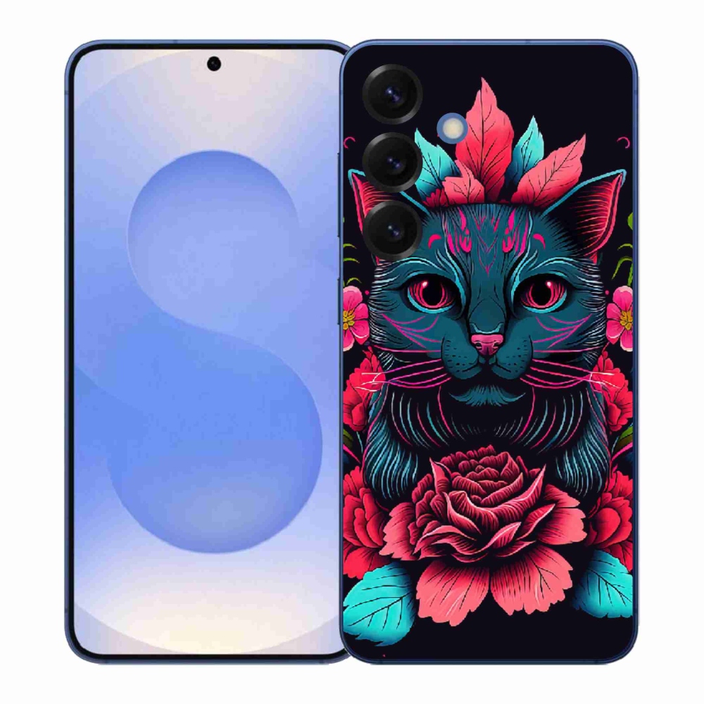 Gél borítás mmCase Samsung Galaxy S26+ - virágok és macska