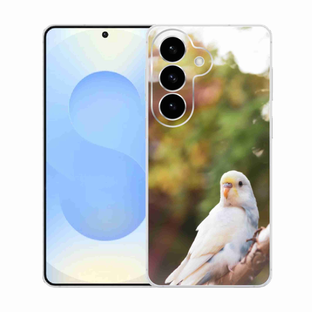 Zselés borítás mmCase Samsung Galaxy S26 készülékhez - papagáj andulka fehér