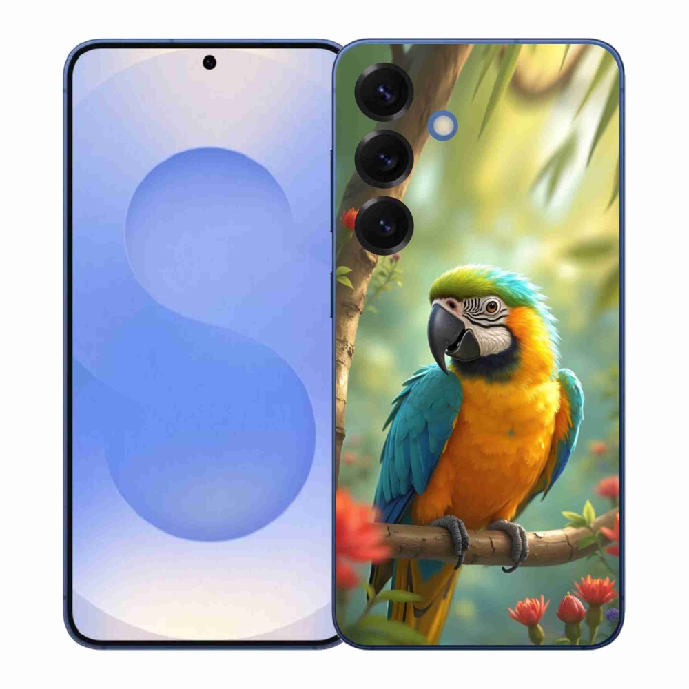 Zselés borítás mmCase Samsung Galaxy S26+ - papagáj ara kék és sárga