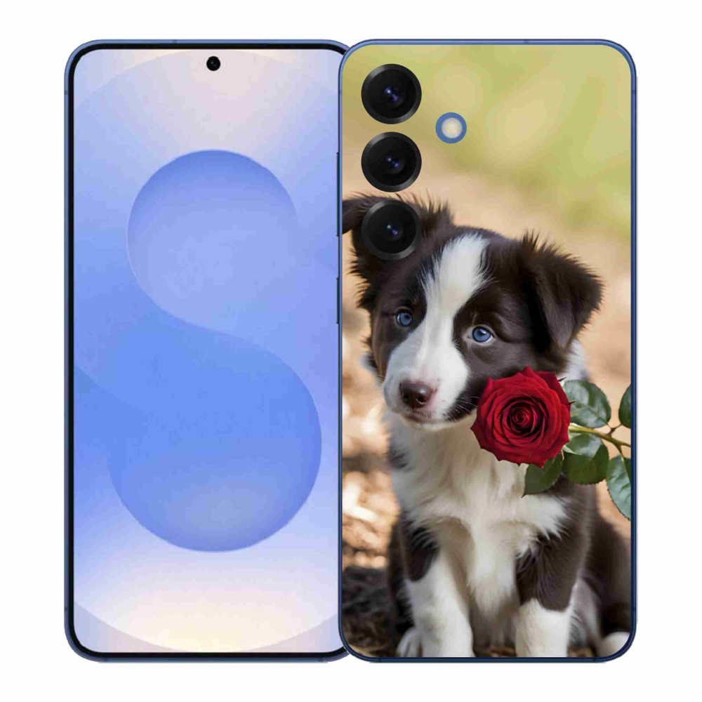 Gél borítás mmCase Samsung Galaxy S26+ készülékhez - aranyos border collie rózsával