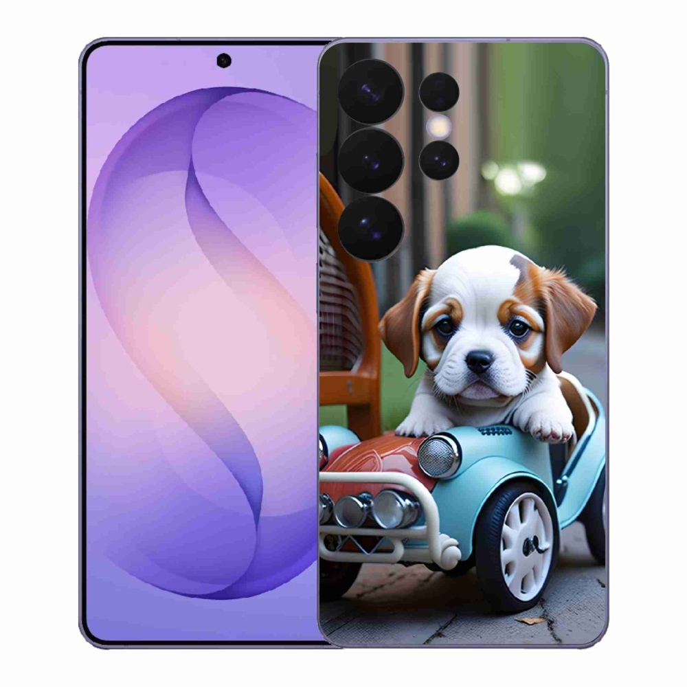 Gél borítás mmCase Samsung Galaxy S26 Ultra - kiskutya egy retro autóban