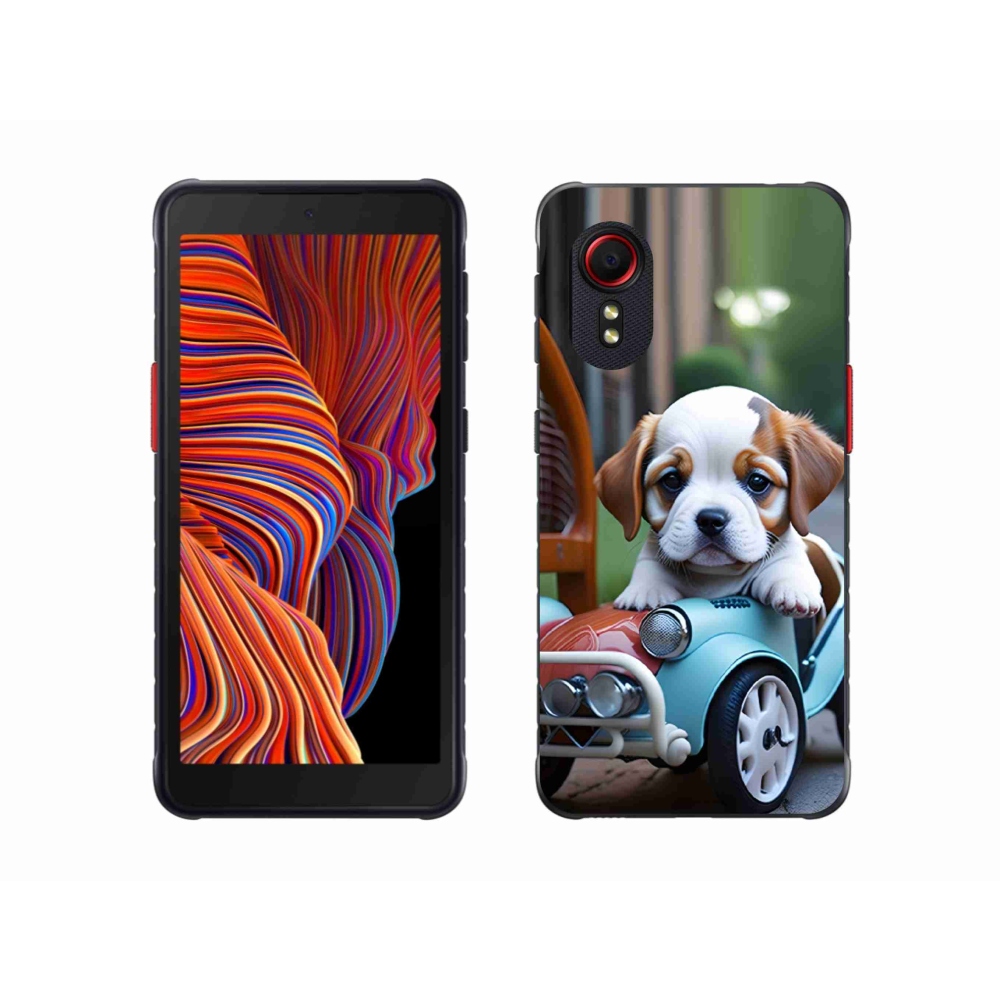Gél borítás mmCase Samsung Galaxy Xcover 5 - kiskutya egy retro autóban