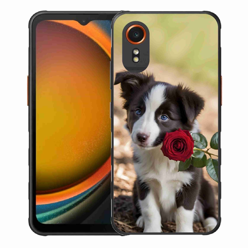 Gél borítás mmCase Samsung Galaxy Xcover 7 készülékhez - aranyos border collie rózsával