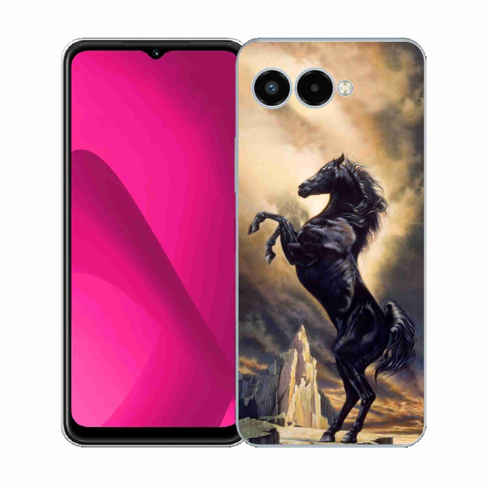 Zselés borítás mmCase a T-Mobile T Phone 3 készülékhez - fekete rajzfilmes ló