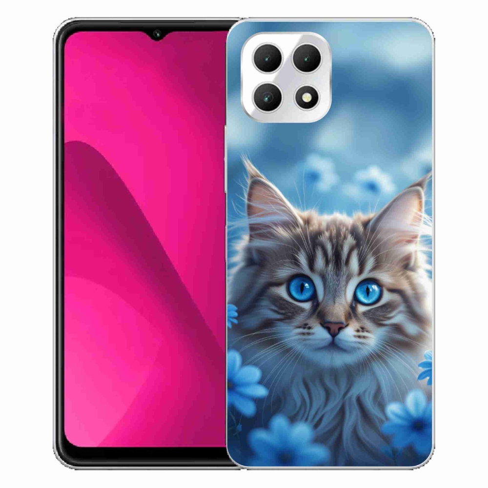 Gél borító mmCase a T phone 2 készülékhez - kék virágos kiscica