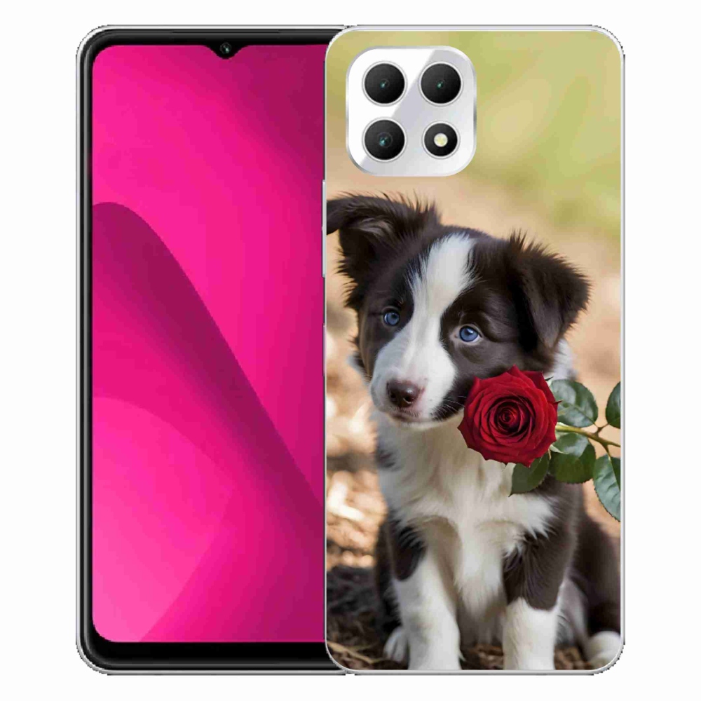 Gél borító mmCase a T phone 2 készülékhez - aranyos border collie rózsával