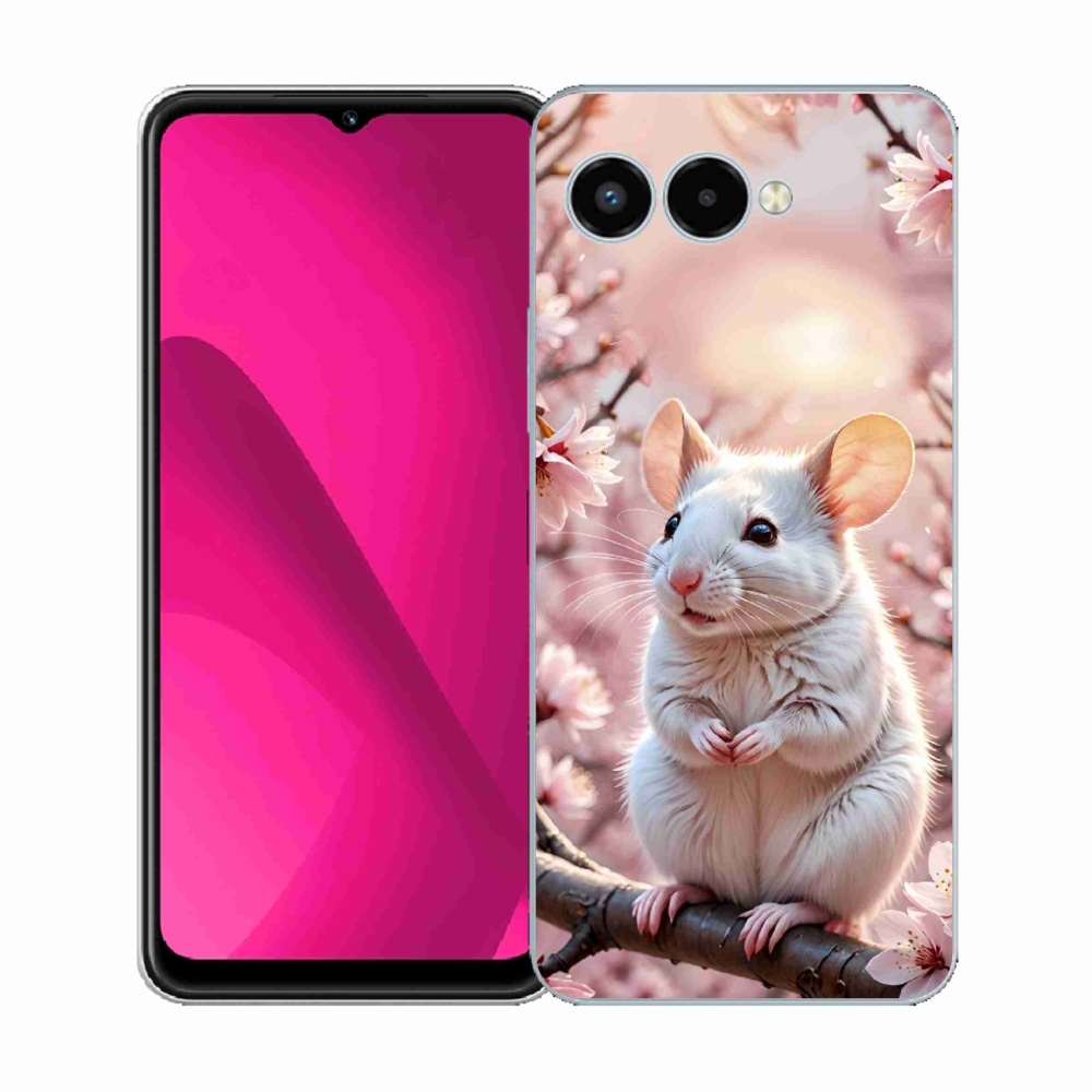 Zselés borító mmCase a T phone 3-hoz - fehér egér egy ágon