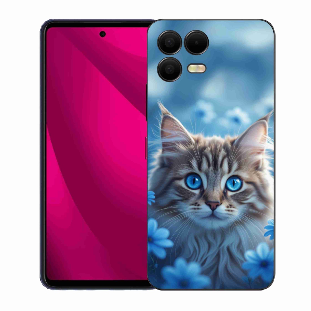 Gél borítás mmCase a T phone 3 Pro készülékhez - kék virágos cica