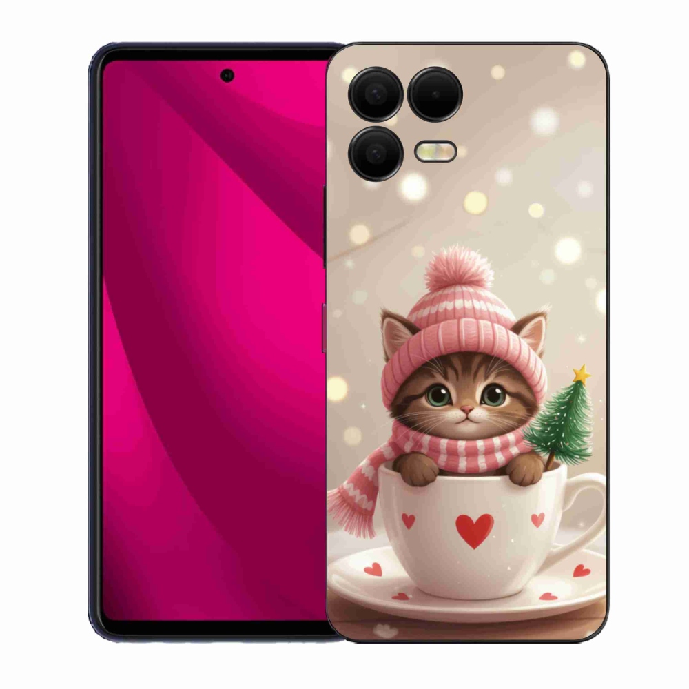 Gél borító mmCase a T phone 3 Pro készülékhez - Karácsonyi cica egy csészében