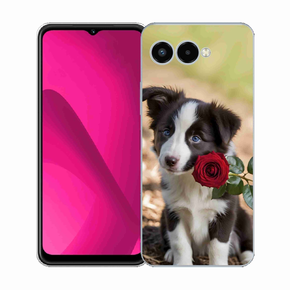 Gél borító mmCase a T phone 3 készülékhez - aranyos border collie rózsával